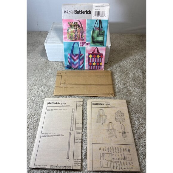 Butterick B4248 Sewing Pattern Fat Quarter Bags One Size Tote & Drawstring Desig - Picture 2 of 4